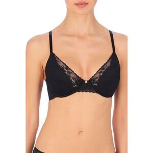 Natori 727191 Black Cherry Blossom Convertible Spacer Push-Up Bra NEW 34DD